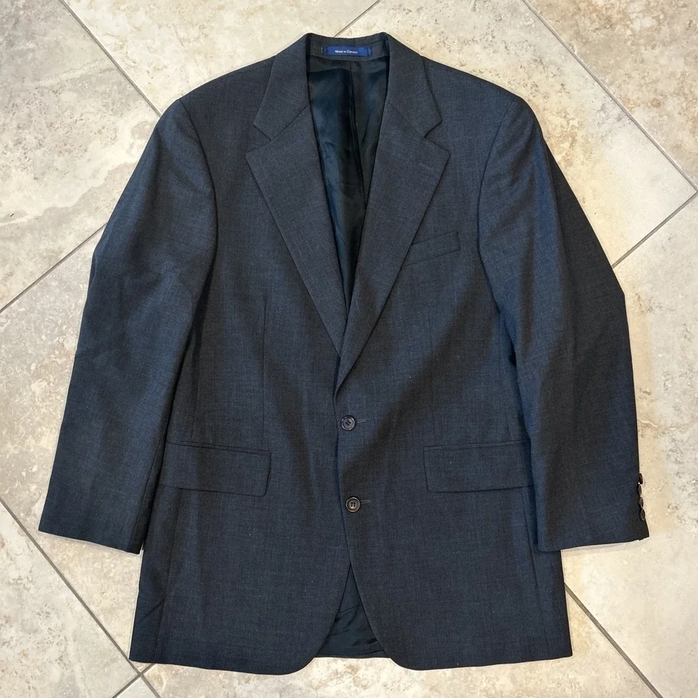 Polo University Club Blazer Mens 40L Gray Wool Two Button Suit Sport Coat Jacket